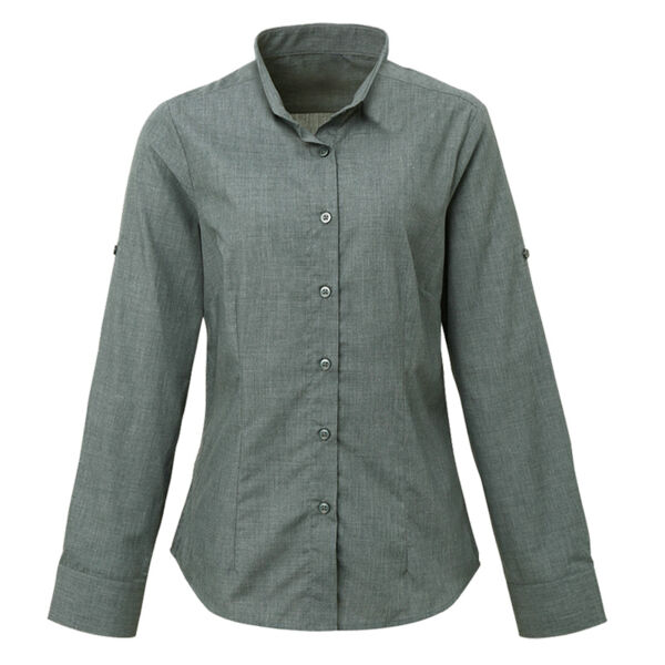 Ladies Mandarin Collar Roll Sleeve Shirt Thumbnail