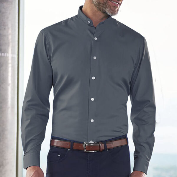  Men's Long Sleeve Manderin Collar Shirt Thumbnail